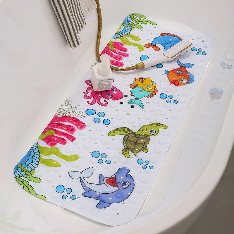 Fun Kids Bath Mat with Suction Cups and Colorful Designs
