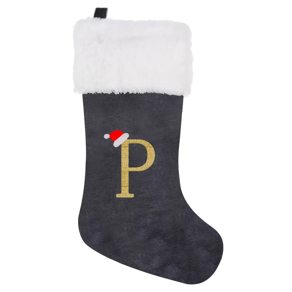 VelvetMonogram | Stylish Personalized Gray Christmas Stocking Decoration 13