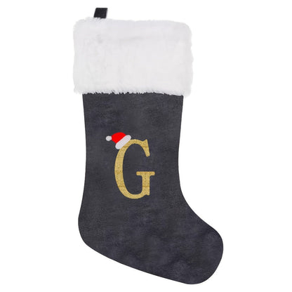 VelvetMonogram | Stylish Personalized Gray Christmas Stocking Decoration 14