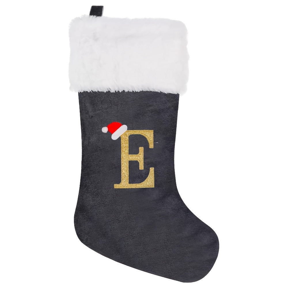 VelvetMonogram | Stylish Personalized Gray Christmas Stocking Decoration 17