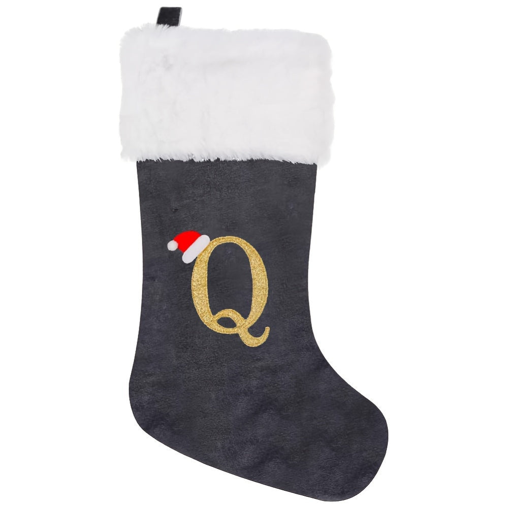 VelvetMonogram | Stylish Personalized Gray Christmas Stocking Decoration 21