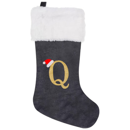VelvetMonogram | Stylish Personalized Gray Christmas Stocking Decoration 21