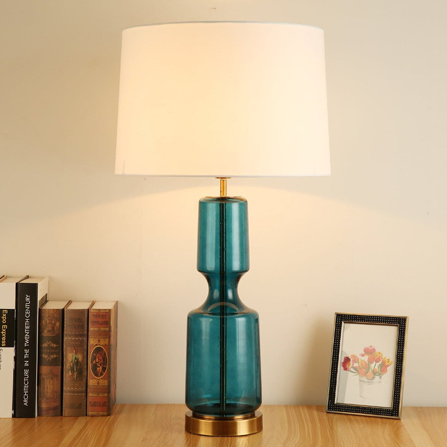 Sleek Metal and Glass Desk Lamp