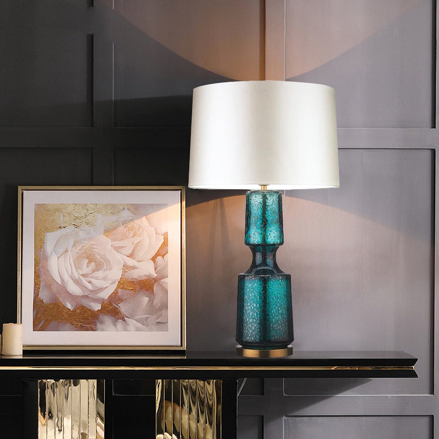 Sleek Metal and Glass Desk Lamp