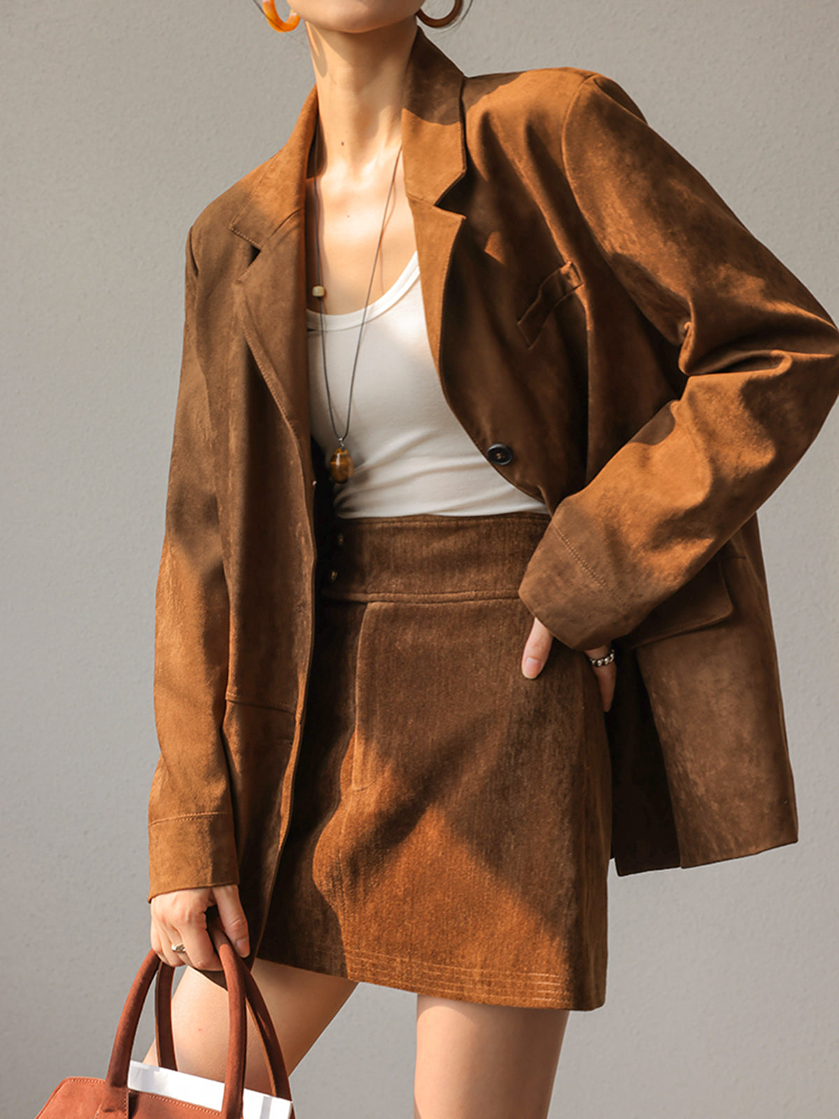 Classic Brown Leather Jacket - Fesara