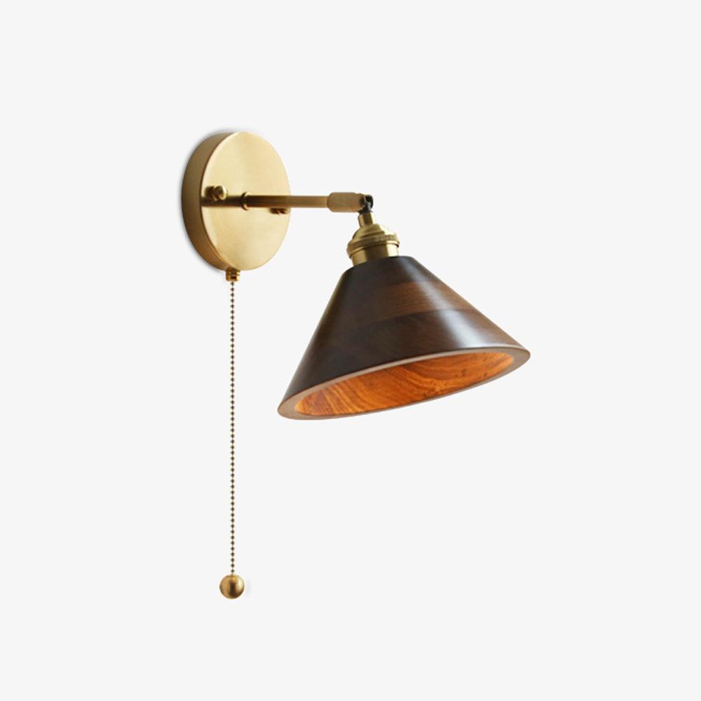Classic Round Wood Brass Wall Light Fixture