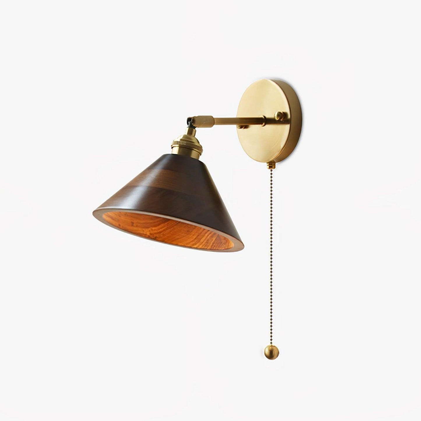 Classic Round Wood Brass Wall Light Fixture - Fesara