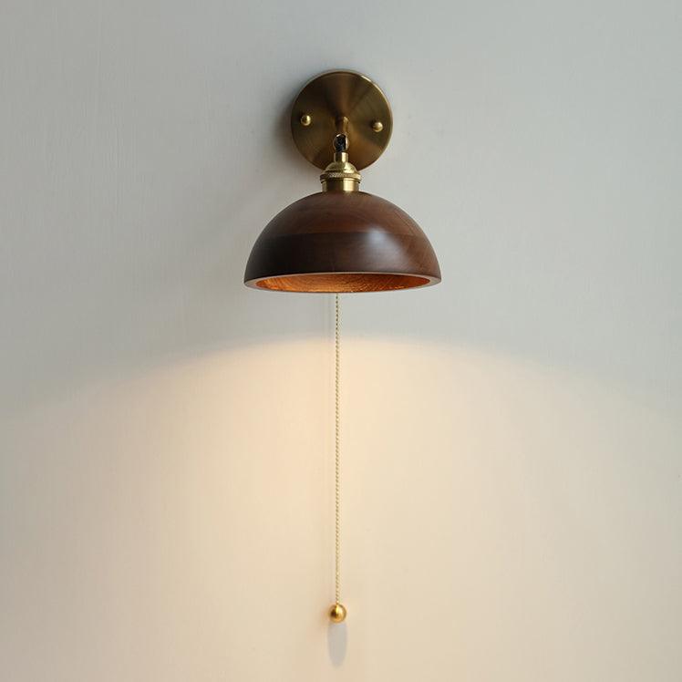 Classic Round Wood Brass Wall Light Fixture