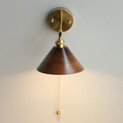 Classic Round Wood Brass Wall Light Fixture