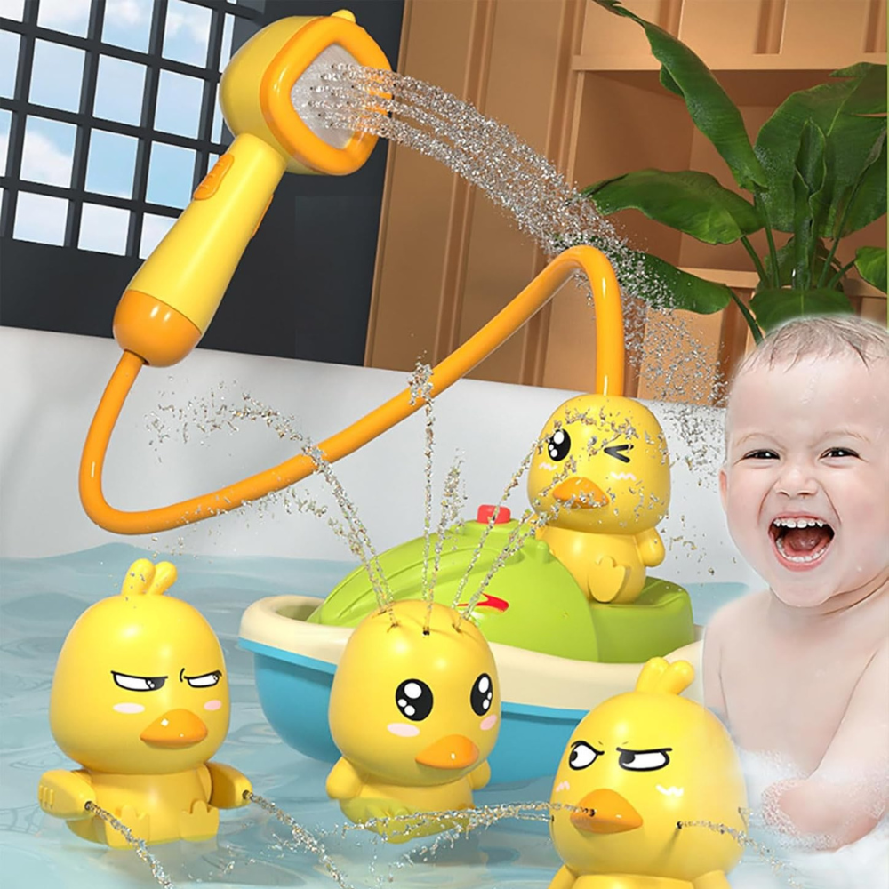 Colorful Kids Bath Toy Set with Rubber Ducks and Sprayer - Fesara