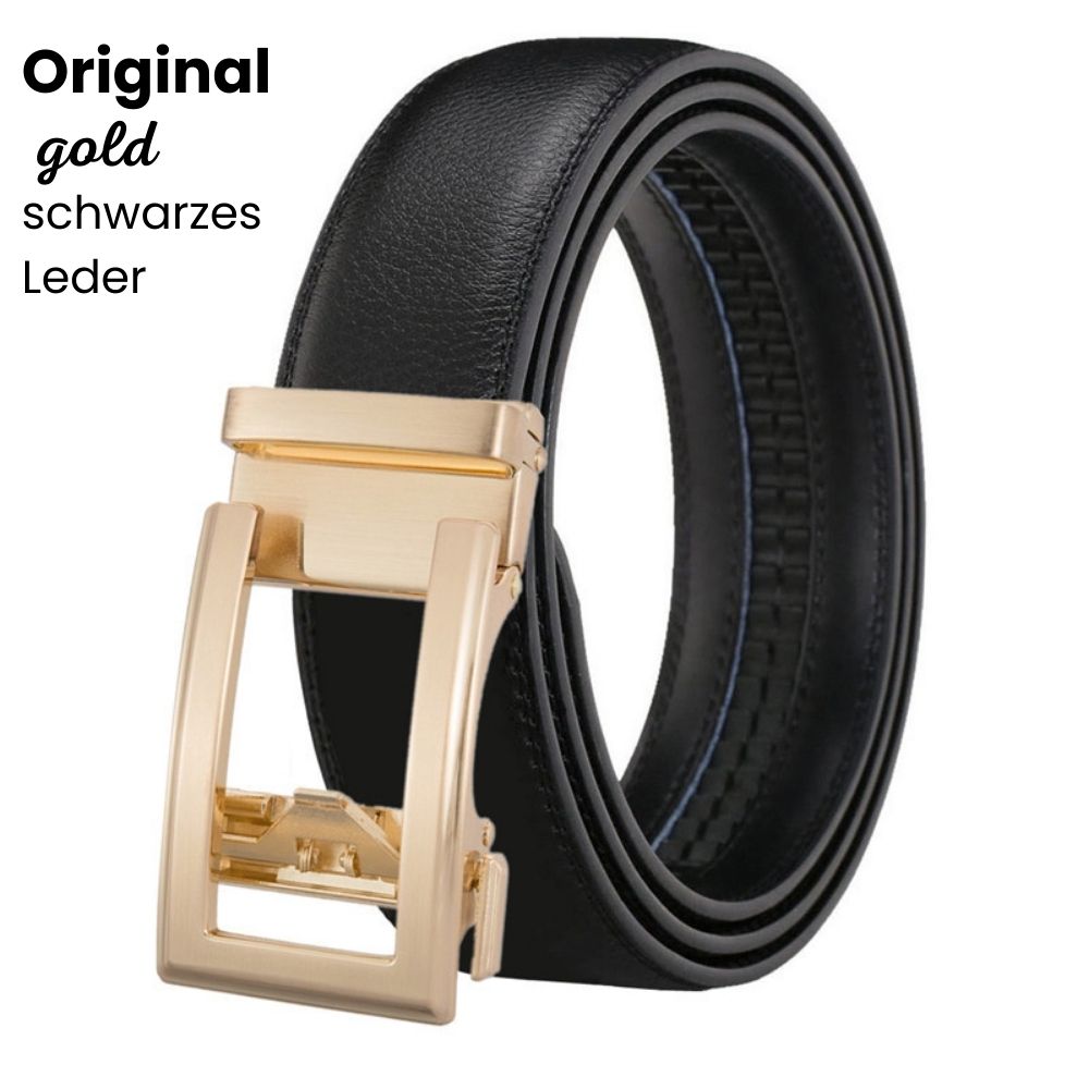 Men's Leather Ratchet Belt with Metal Buckle and Box - Fesara