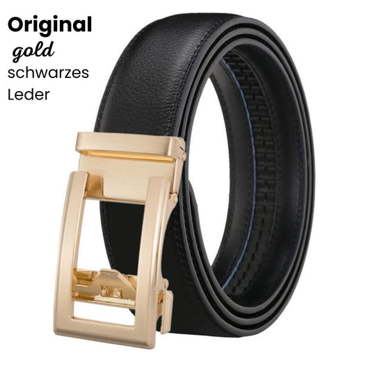 Men's Leather Ratchet Belt with Metal Buckle and Box - Fesara