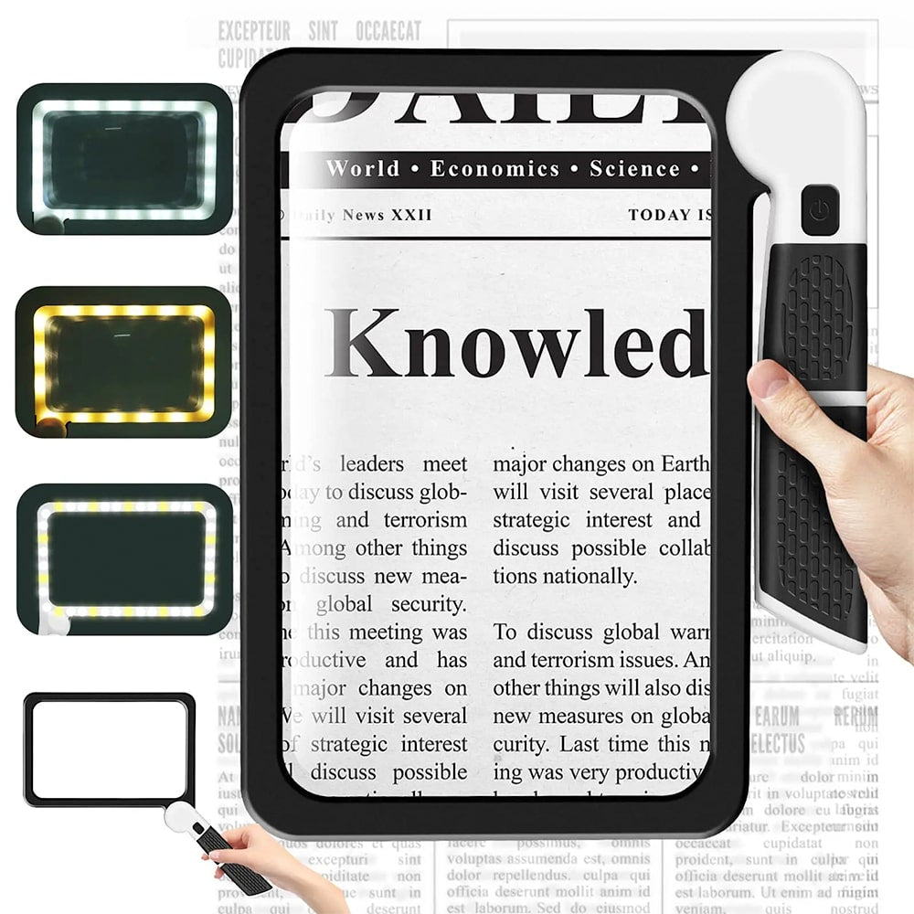 Vivolux | Full-page handheld magnifying glass – 5X magnification, LED illuminated magnifying glass with 3 modes, ideal for reading books and for seniors 1