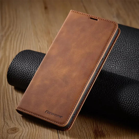 Slim Leather Phone Wallet Case with Magnet Closure - Fesara