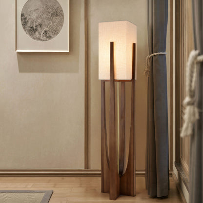 Rustic Wooden Base LED Floor Light
