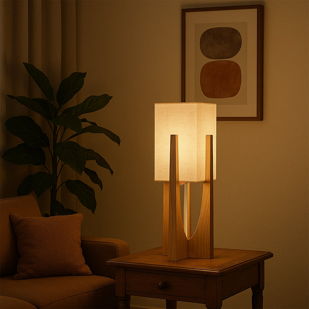Rustic Wooden Base LED Floor Light