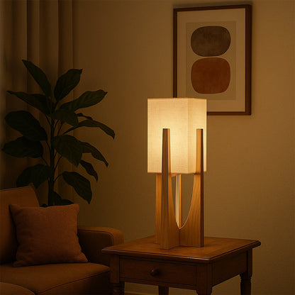 Rustic Wooden Base LED Floor Light
