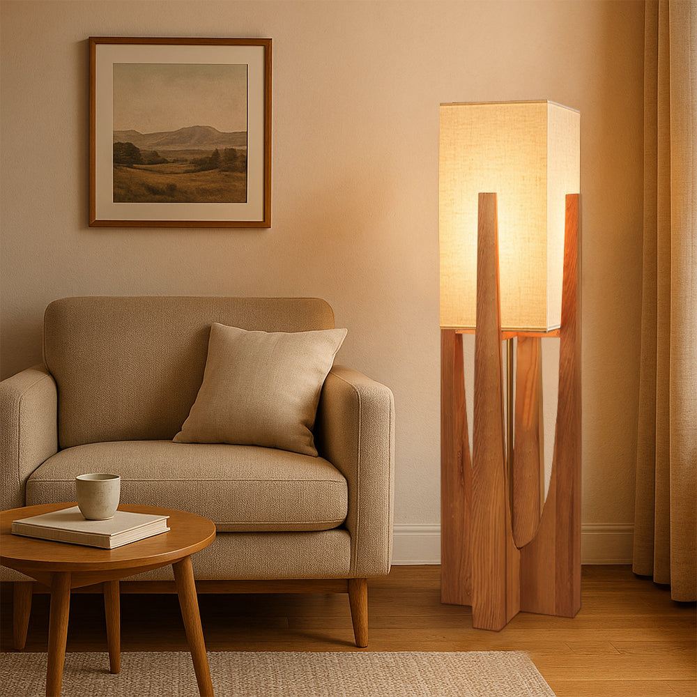 Rustic Wooden Base LED Floor Light