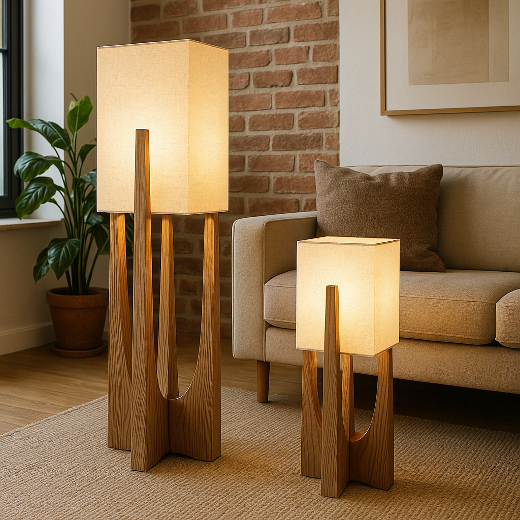 Rustic Wooden Base LED Floor Light - Fesara