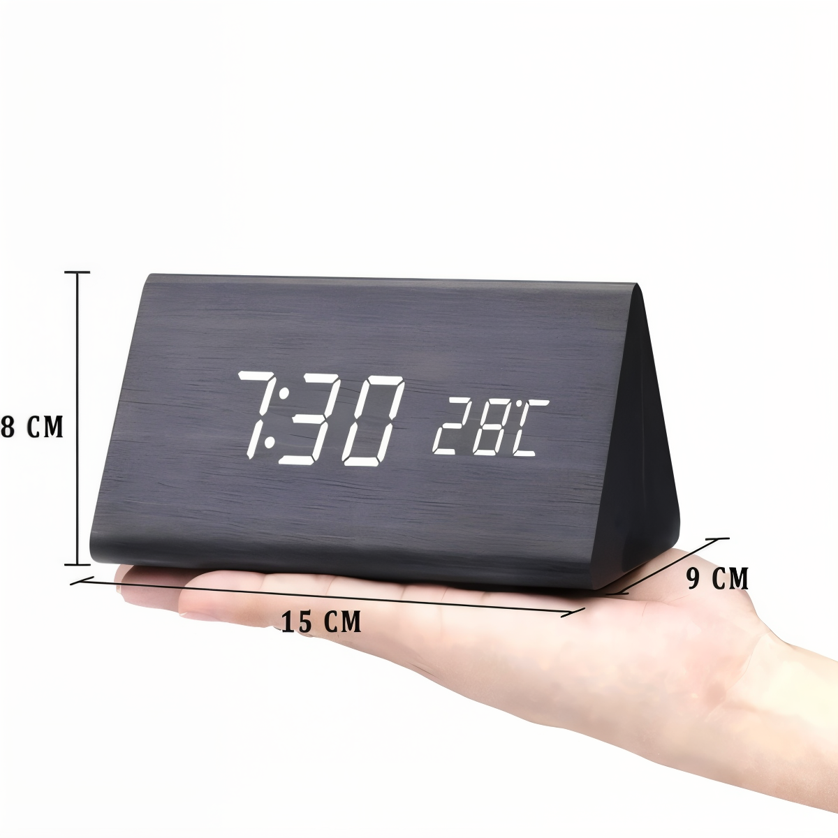 Smart Wooden LED Alarm Clock with Temperature Display
