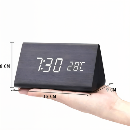 Smart Wooden LED Alarm Clock with Temperature Display