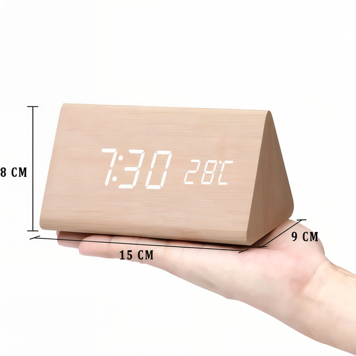 Smart Wooden LED Alarm Clock with Temperature Display