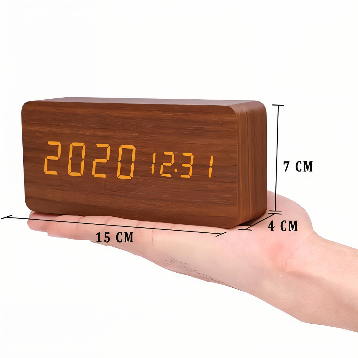 Smart Wooden LED Alarm Clock with Temperature Display