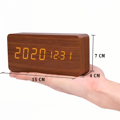 Smart Wooden LED Alarm Clock with Temperature Display