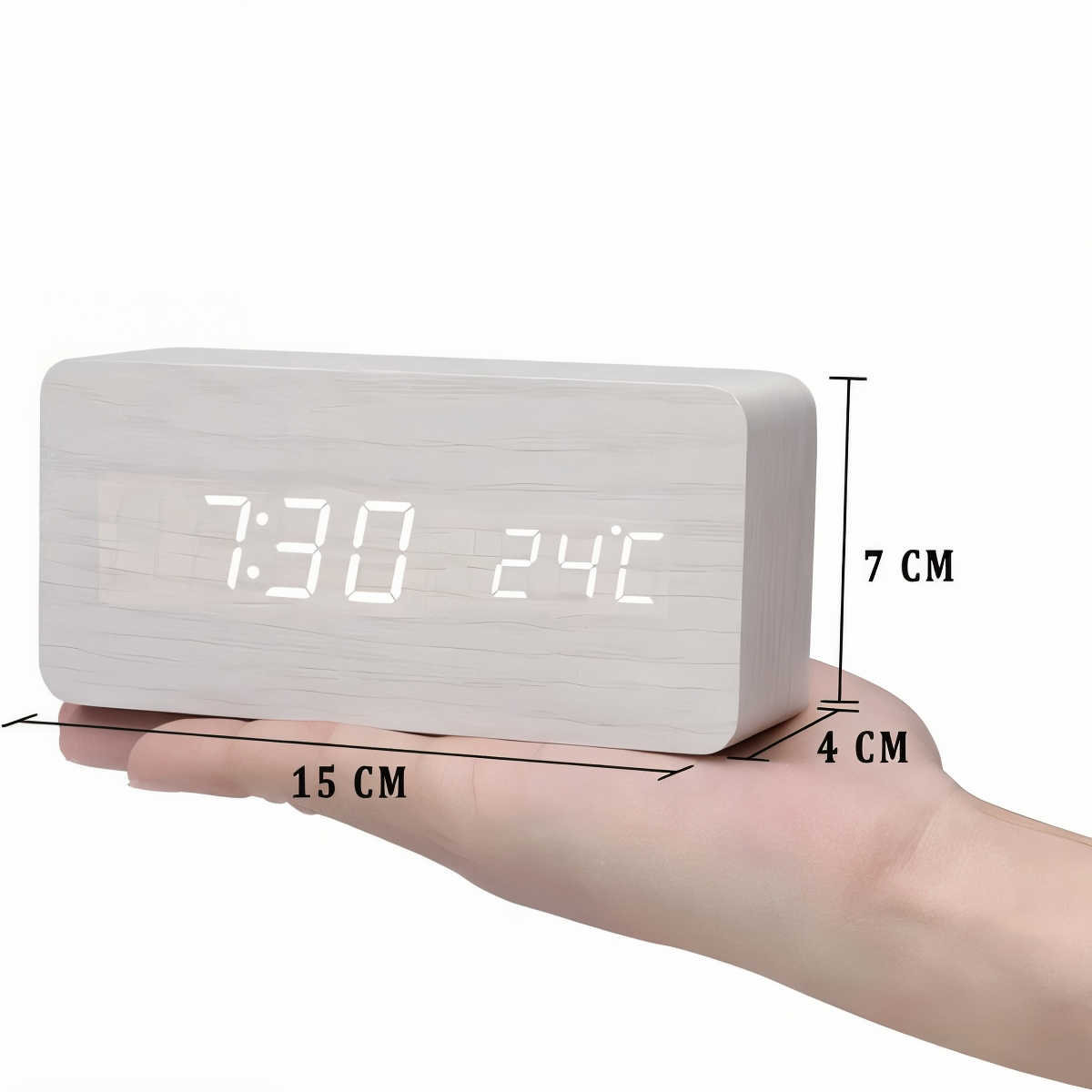 Smart Wooden LED Alarm Clock with Temperature Display