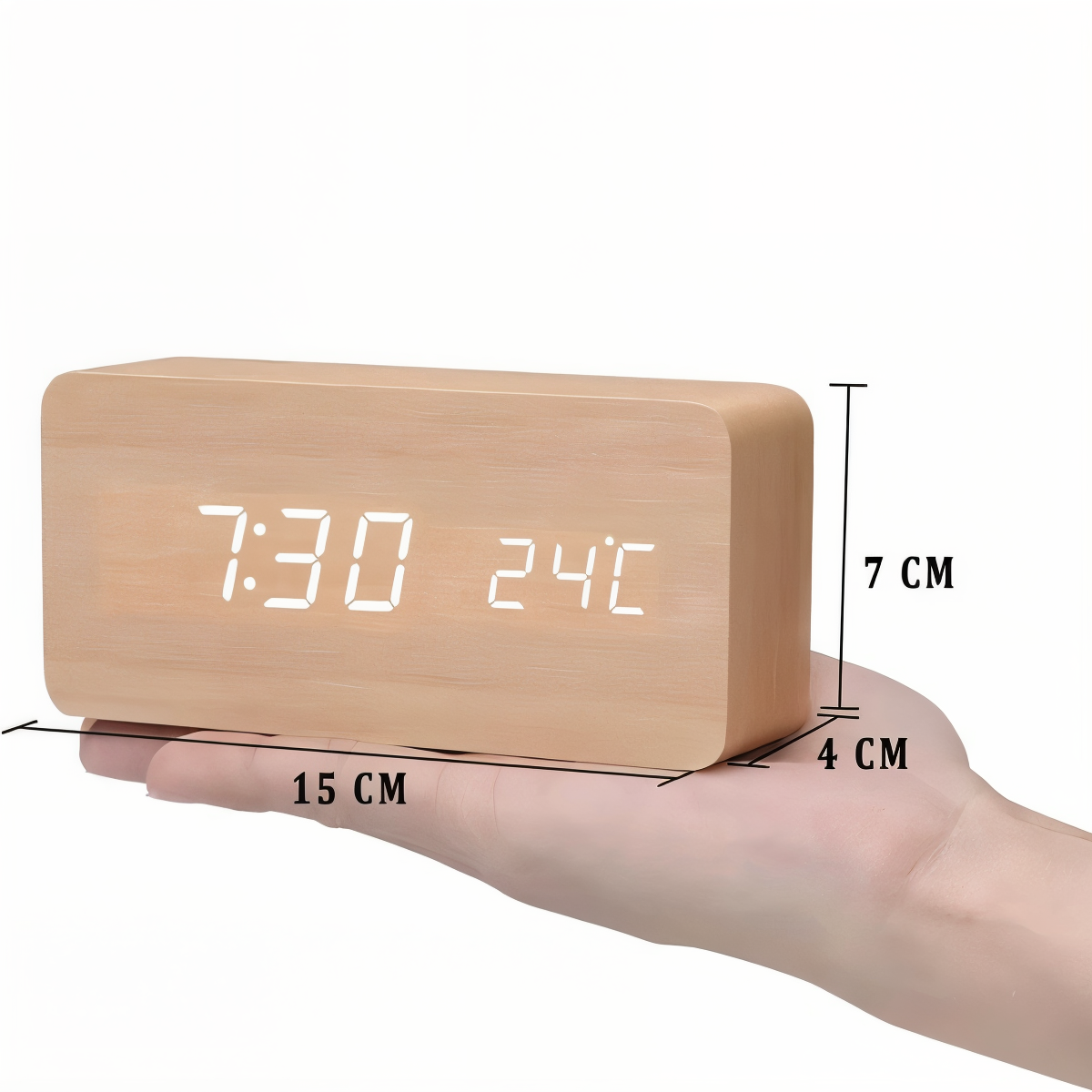 Smart Wooden LED Alarm Clock with Temperature Display