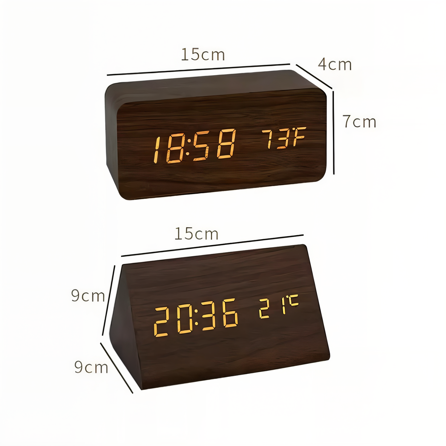 Smart Wooden LED Alarm Clock with Temperature Display