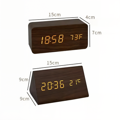 Smart Wooden LED Alarm Clock with Temperature Display