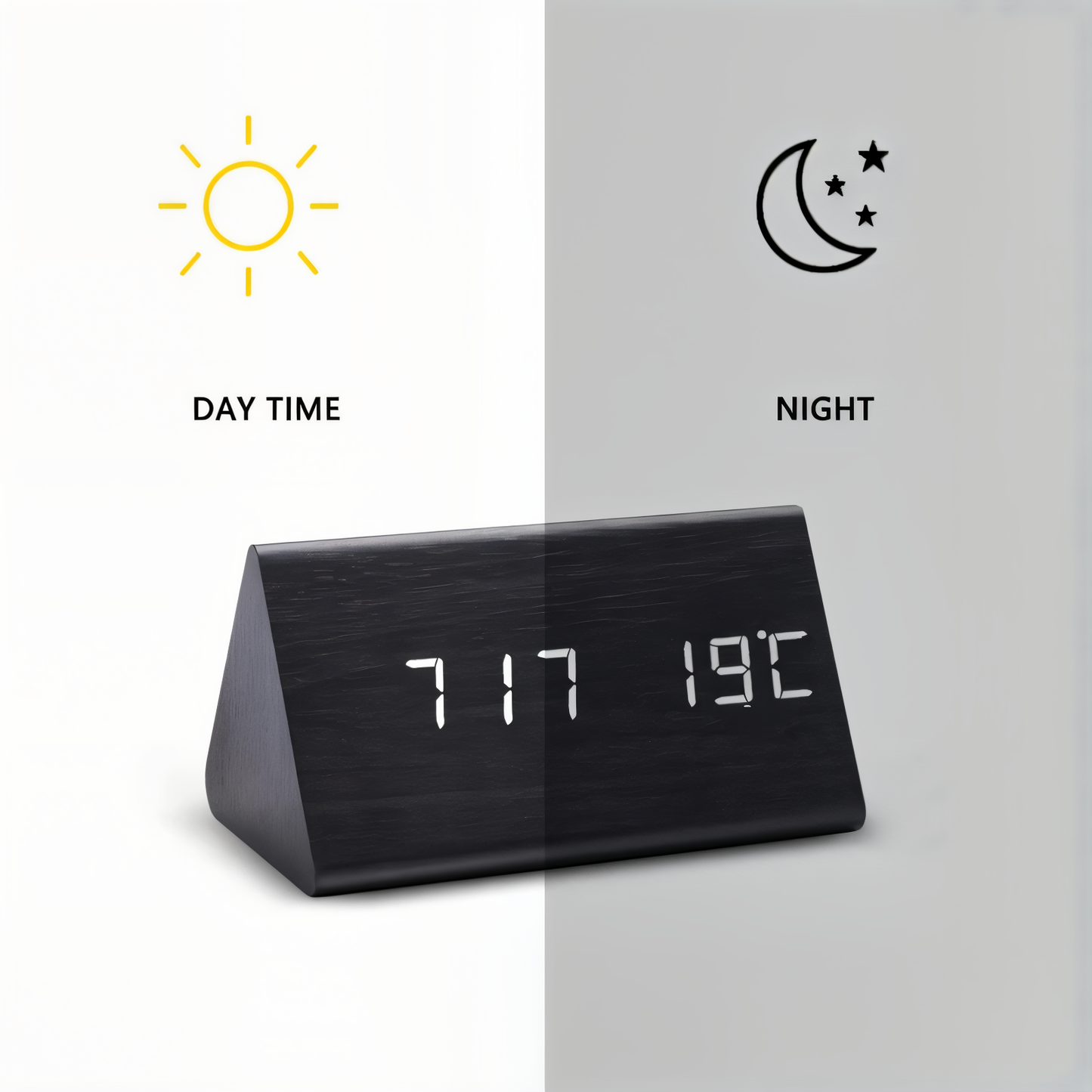 Smart Wooden LED Alarm Clock with Temperature Display