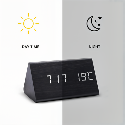 Smart Wooden LED Alarm Clock with Temperature Display