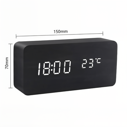 Smart Wooden LED Alarm Clock with Temperature Display