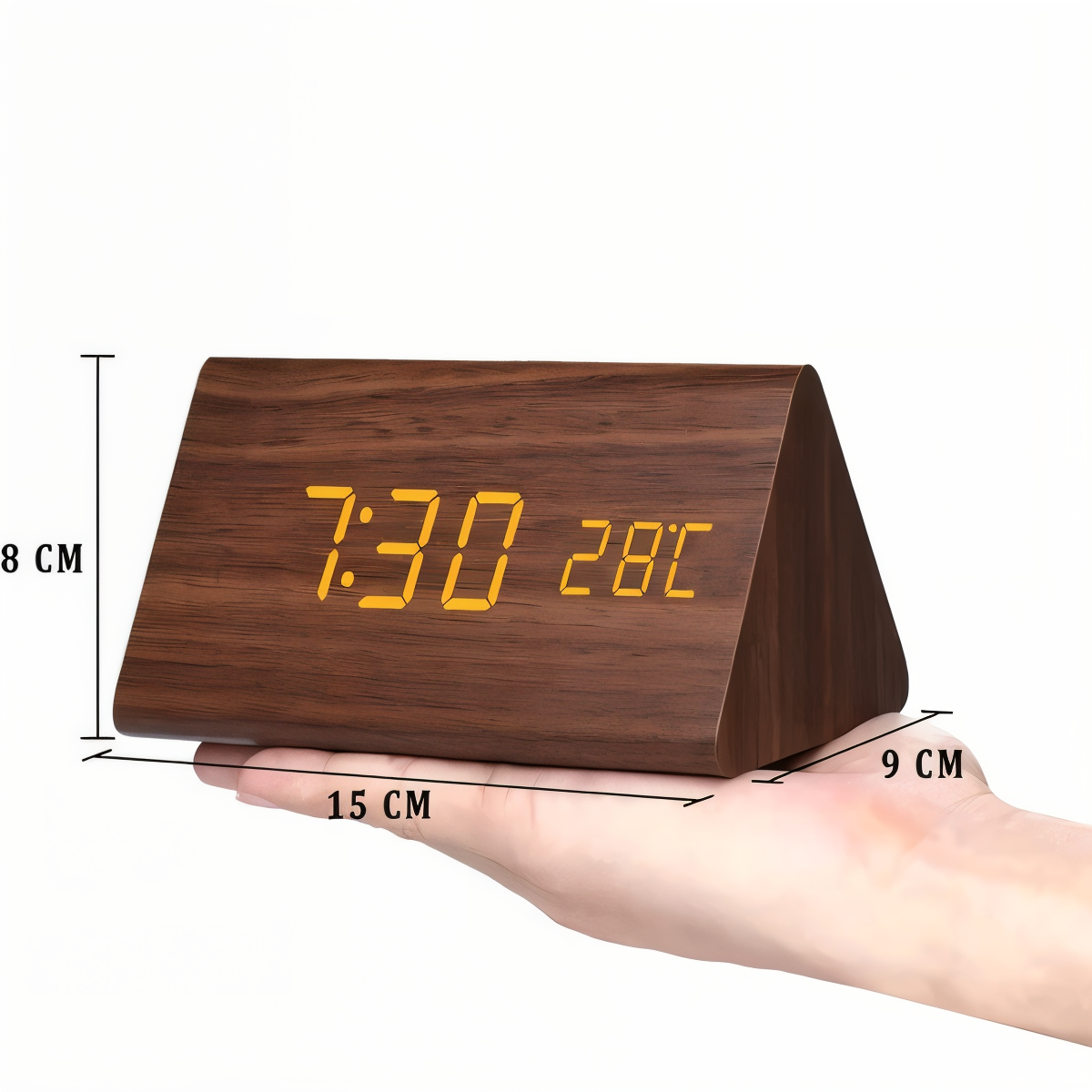 Smart Wooden LED Alarm Clock with Temperature Display