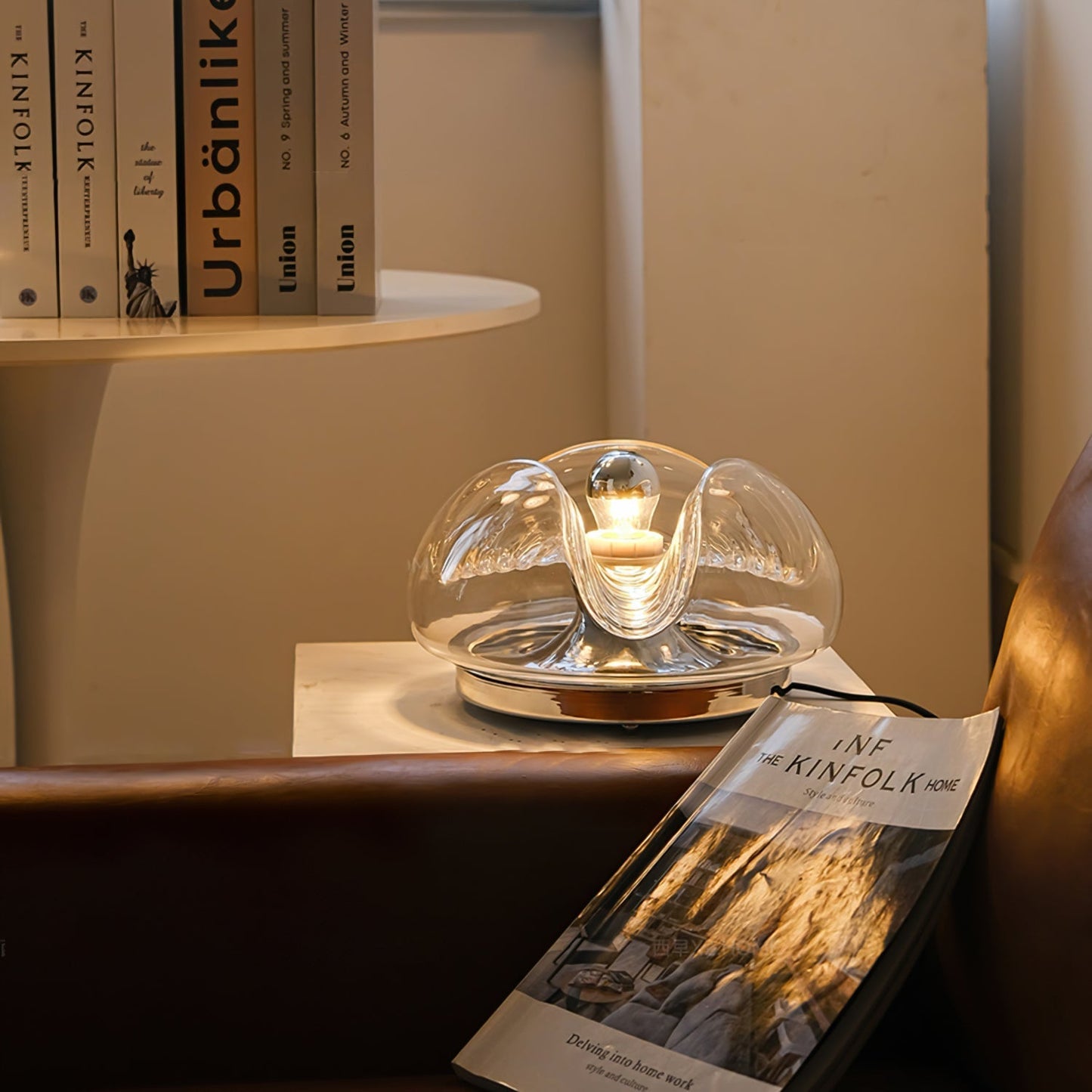 Sleek Table Lamp with Soft Wave Pattern