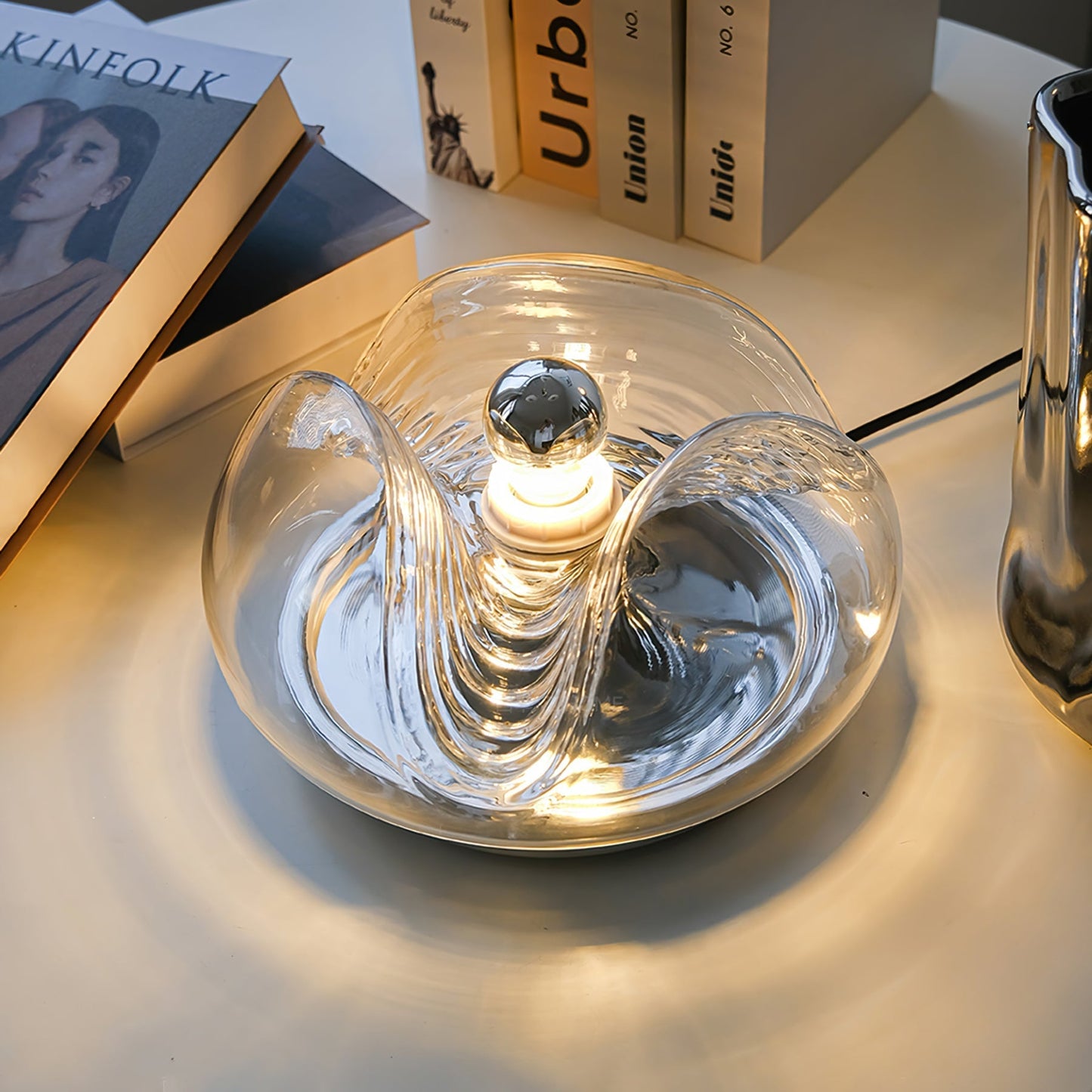 Sleek Table Lamp with Soft Wave Pattern