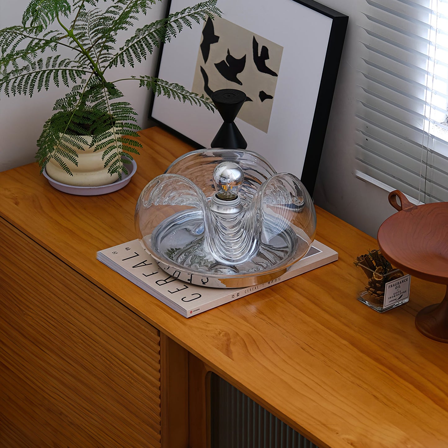 Sleek Table Lamp with Soft Wave Pattern