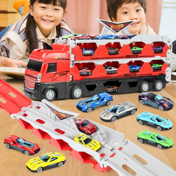 Ultimate Racing Trailer with Cars and Stunt Track - Fesara