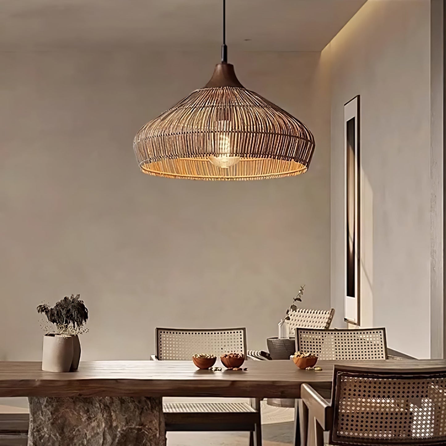 Wicker Rattan Hanging Lamp 2