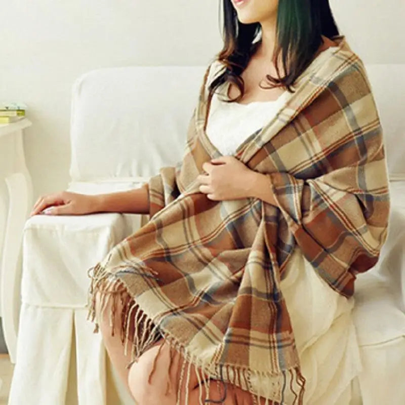 Warm Plaid Scarf Soft Faux Cashmere Wrap - Fesara