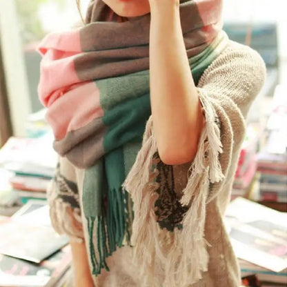 Warm Plaid Scarf Soft Faux Cashmere Wrap