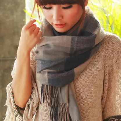 Warm Plaid Scarf Soft Faux Cashmere Wrap