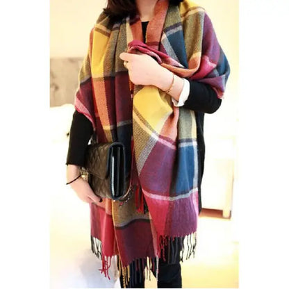 Warm Plaid Scarf Soft Faux Cashmere Wrap