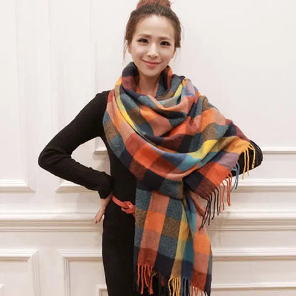 Warm Plaid Scarf Soft Faux Cashmere Wrap
