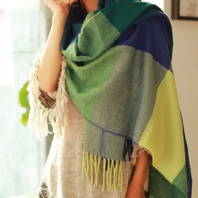 Warm Plaid Scarf Soft Faux Cashmere Wrap