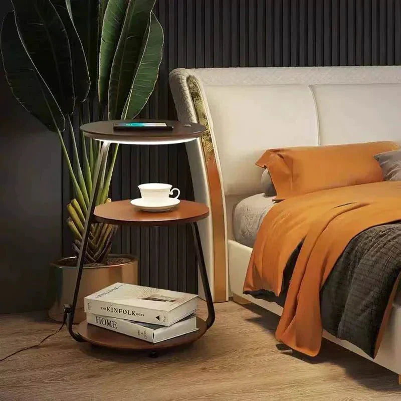 Space Saving Double Shelf Nightstand Lamp
