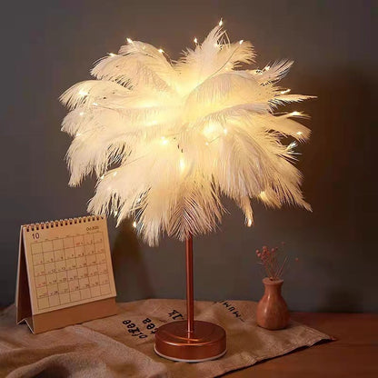 Unique Feather Table Lamp with Rose Gold Base