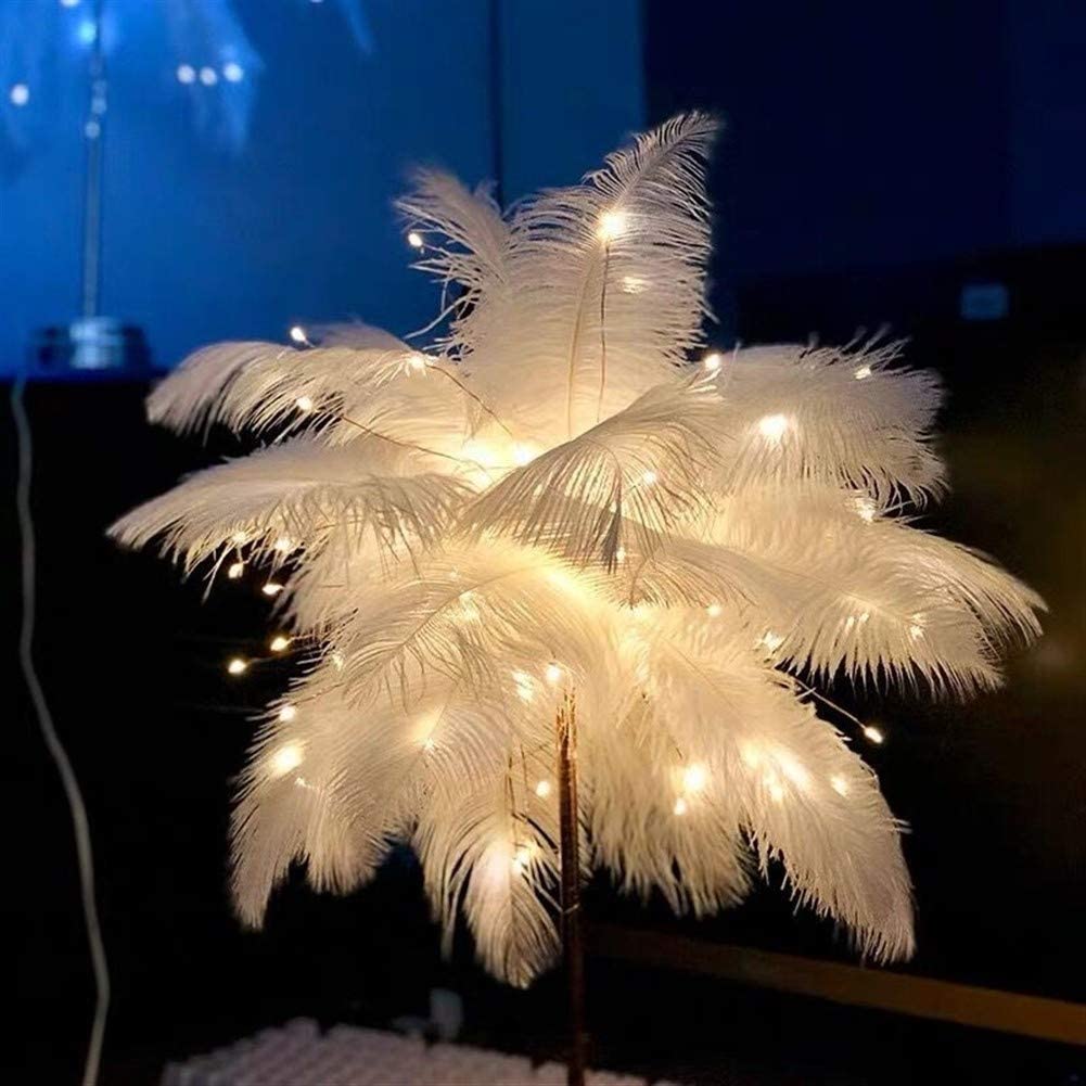 Unique Feather Table Lamp with Rose Gold Base
